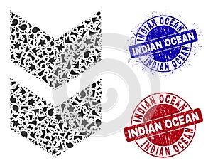 Shift Down Mosaic of Shards with Indian Ocean Distress Stamps