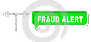 Shifted Fraud Alert Green Text Frame and Mesh Network Bifurcation Arrows Left Right