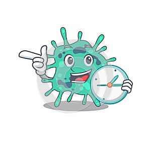 Shigella boydii mascot design concept smiling with clock