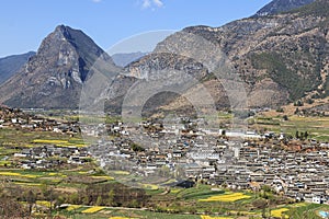 ShiGu village near Lijiang, aerial view. ShiGu is in Yunnan, China, and was part of the South Silk Road or ChaMa GuDao