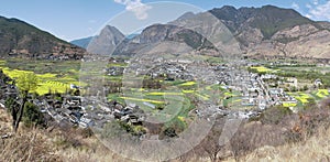 ShiGu village near Lijiang, aerial view. ShiGu is in Yunnan, China, and was part of the South Silk Road or ChaMa GuDao