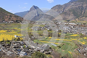 ShiGu village near Lijiang, aerial view. ShiGu is in Yunnan, China, and was part of the South Silk Road or ChaMa GuDao