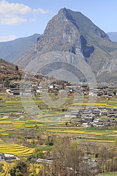 ShiGu village near Lijiang, aerial view. ShiGu is in Yunnan, China, and was part of the South Silk Road or ChaMa GuDao