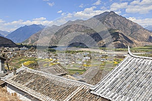 ShiGu village near Lijiang, aerial view. ShiGu is in Yunnan, China, and was part of the South Silk Road or ChaMa GuDao