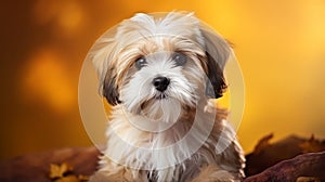 Shih Tzu dog portrait close up. Shih Tzu dog. Horizontal banner poster background. Copy space. Photo texture AI generated
