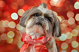 shih tzu looking pampered and joyous with bow