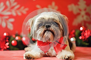 shih tzu looking pampered and joyous with bow