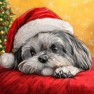 Shih Tzu dog portrait drawing sketch photo