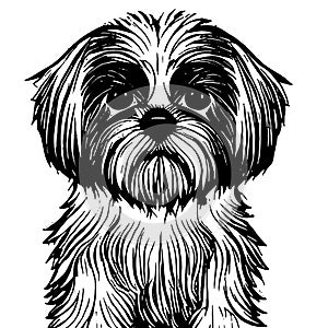 Shih Tzu, toy dog, Dog, line drawing black and white, cartoon