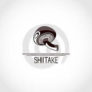 Shiitake mushroom. Black and white logo, emblem.