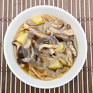 Shiitake mushroom soup with onion and potato