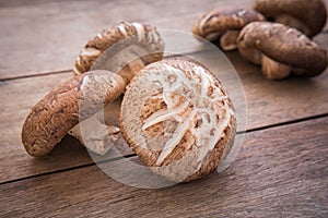 Shiitake mushroom on wooden table