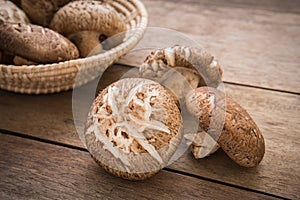 Shiitake mushroom on wooden table