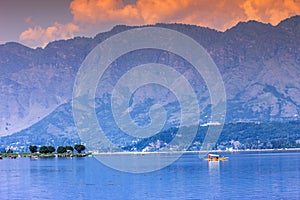 Shikara in dal lake of Srinagar, Jammu and Kashmir, India