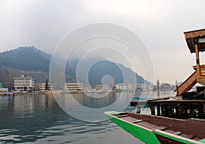 Shikara on shore of Dal Lake, Srinagar