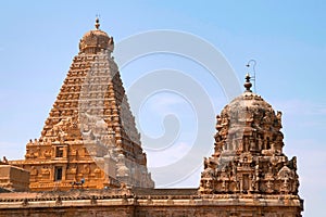 Shikharas or Vimana, Amman shrine and Brihadisvara Temple , Tanjore, Tamil Nadu