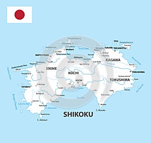 Shikoku Map. Map of Japan Prefecture. White color