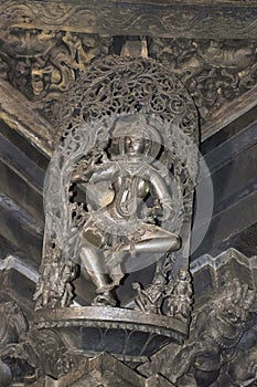 Shilabalika, celestial maiden, Natya Rani Shantala devi on top of the pillars inside the main hall. Chennakeshava temple, Belur, K