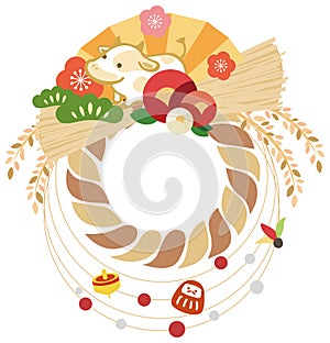 Shimenawa beef new year card vector illustration