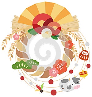 Shimenawa beef new year card vector illustration