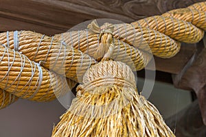 Shimenawa on torii gate to shrine, Kanazawa, Japan