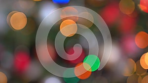 Shimmering abstract colored circles defocused christmas lights background. Blurred fairy lights. Out of focus holiday back