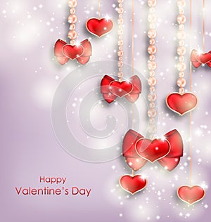 Shimmering Background with Hanging Hearts for Valentines Day