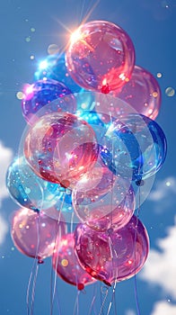 Shimmering balloons floating with celebratory joy.