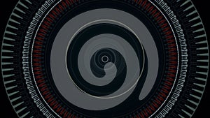 Shimmering colorful rings in pulsating and changing motion, seamless loop. Animation. Abstract shimmering circles