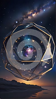 A shimmering dodecahedron orb, floating in a sea of stars generative Ai