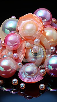 The shimmering, iridescent texture of motherofpearl, with hues of pink, blue, and green dancing a photo