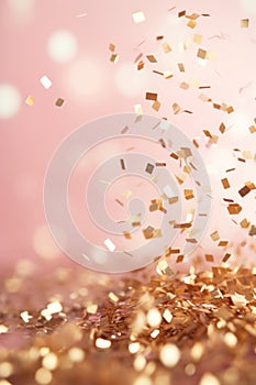 A Shimmering Pile of Gold Confetti Sprinkles on a Pink Background