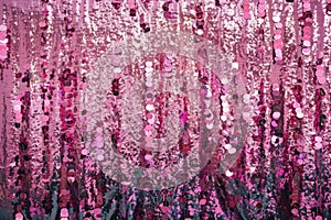 Shimmering pink sequin fabric backdrop. Generative AI