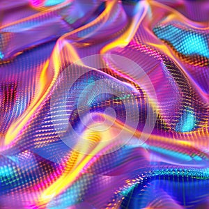 Shimmering silk waves in neon blues and pinks undulate photo