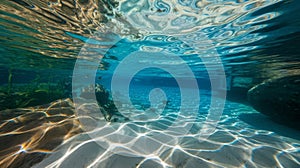 Shimmering Sunlight Reflections on the Bottom of a Clear Underwater Bay