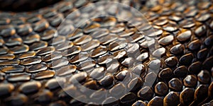 Shimmering Sunlit Bronze Snake Scales Textured Background in Close-Up