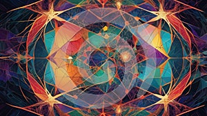 A shimmering web of intersecting lines and shapes, the abstract geometric pattern