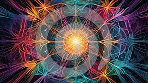 A shimmering web of intersecting lines and shapes, the abstract geometric pattern
