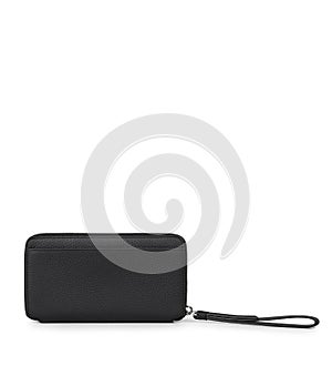 Shimmery black pouch for womenâ€™s with white background, Classic black sling bag with silver chain design on the strap with white