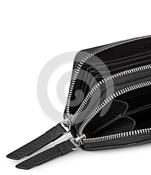 Shimmery black pouch for womenâ€™s with white background, Classic black sling bag with silver chain design on the strap with white
