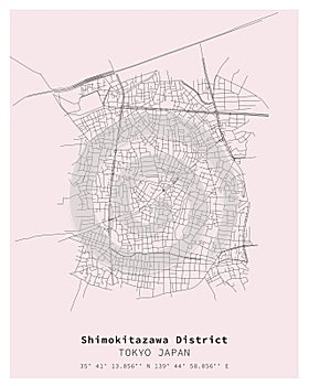 Shimokitazawa District Tokyo ,Japan Street map ,vector image