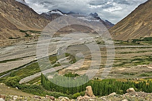 Shimshal village located on the river valley of the same name at the beginning of the alpine roads to the high peaks of over 6000,