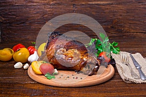 Shin, knee wild boar - roast pork leg with vegetables