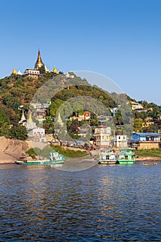 Shin Pin Nan Kain Pagoda from the Irrawaddy River outside of Mandalay, Myanmar (Burma).