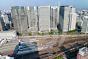 Shinagawa aerial view with station and buildings, Tokyo