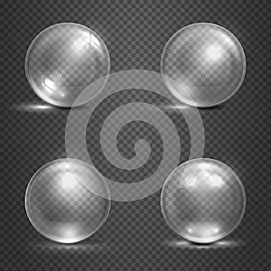 Shine 3D glass spheres, magic balls, crystal orbs vector set