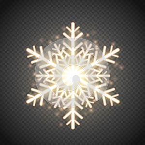 Shine golden snowflake with glitter . Christmas vector decoration