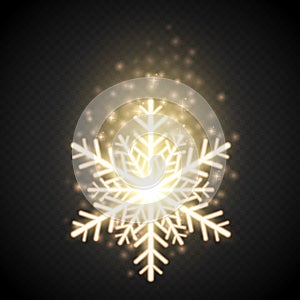 Shine golden snowflake with glitter . Christmas vector decoration