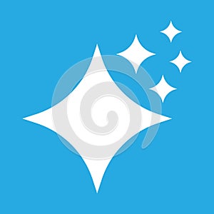 Shine icon, Clean star icon. White icon on blue background.