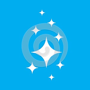 Shine icon,  Clean star icon. White icon on blue background.